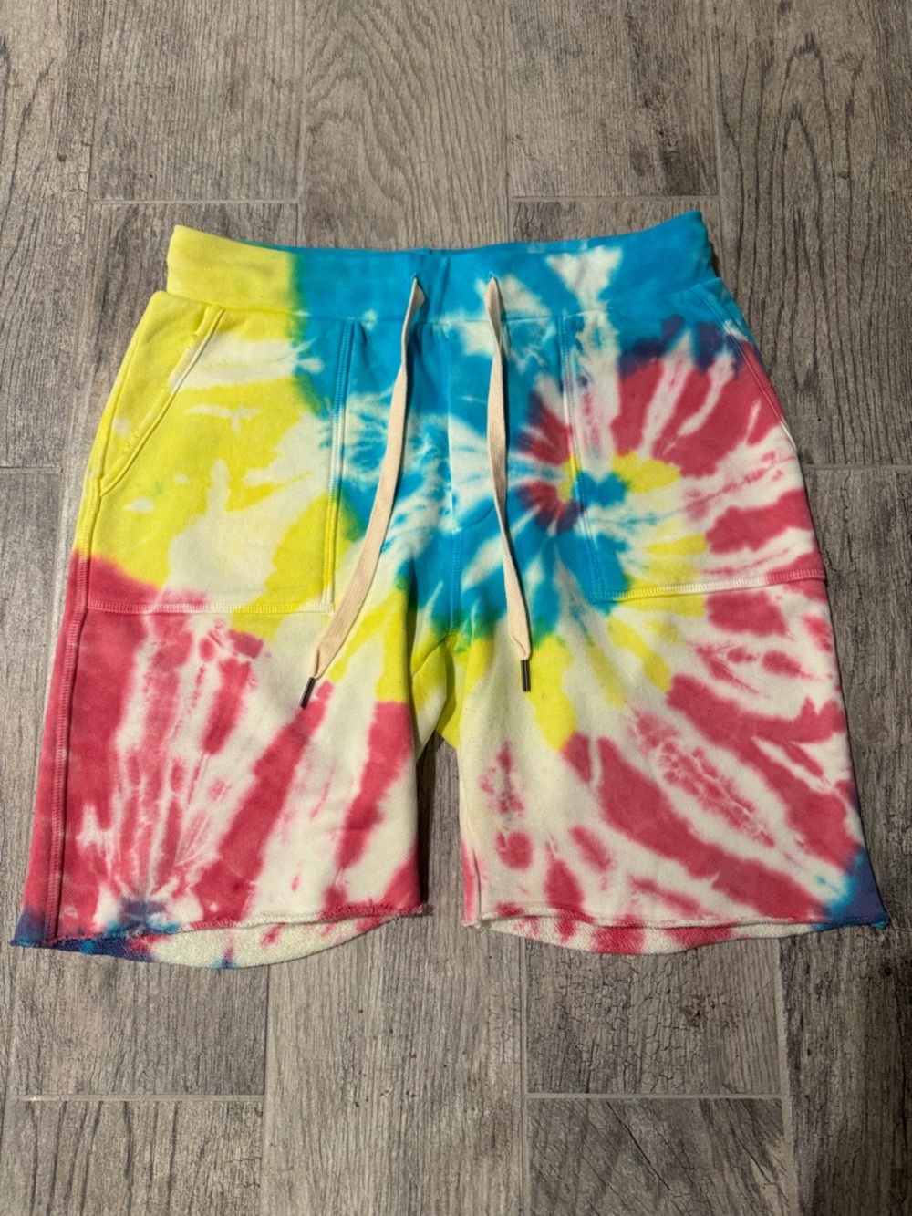NSF Women's High-Waist Tie-Dye Shorts - Blue, Yellow, Pink